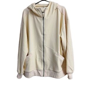Elegant Cream Women's Hooded Waffle Jacket